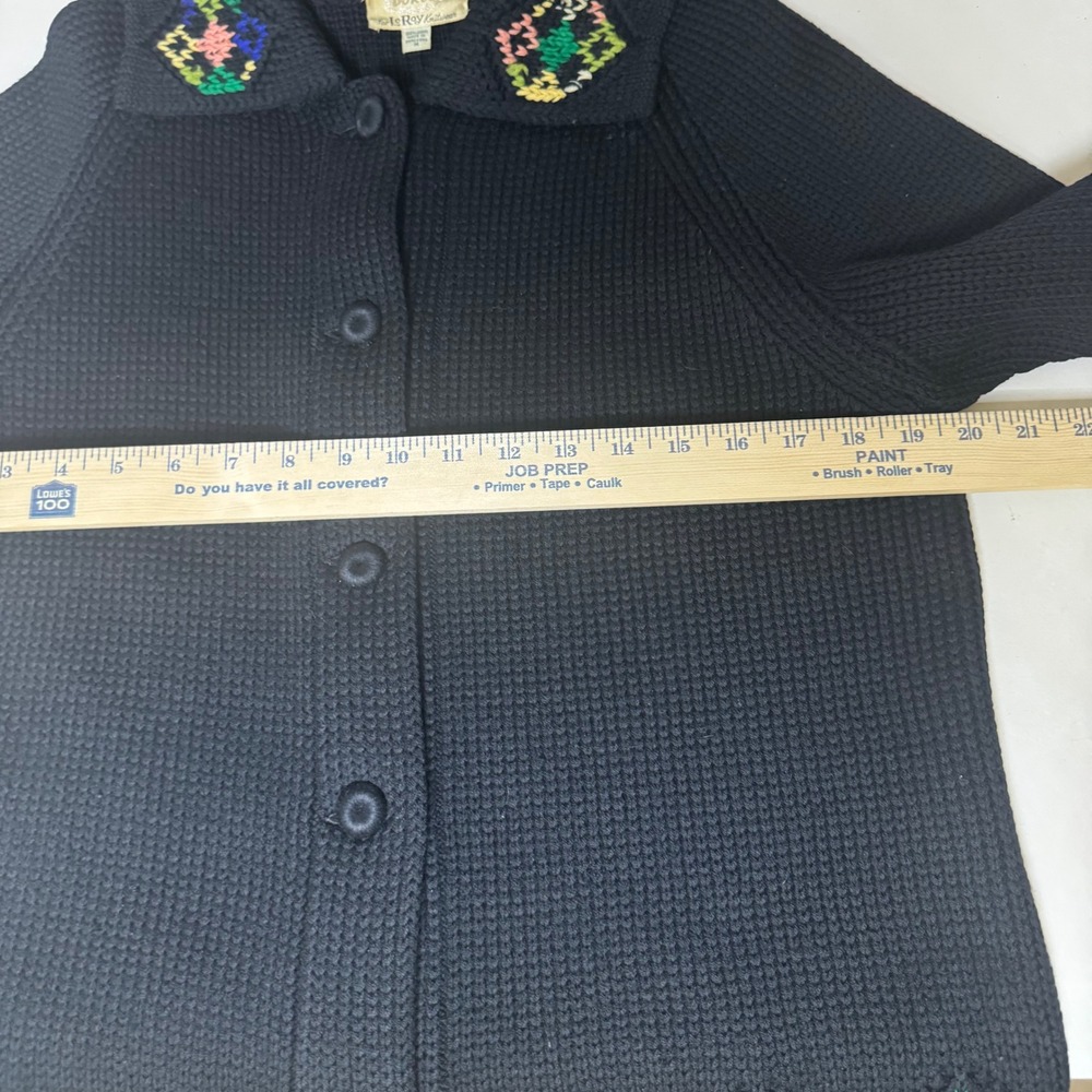 Vintage Dorce for Le Roy Knitwear Black 100% Wool Embroidered Cardigan Sweater M - Picture 7 of 11